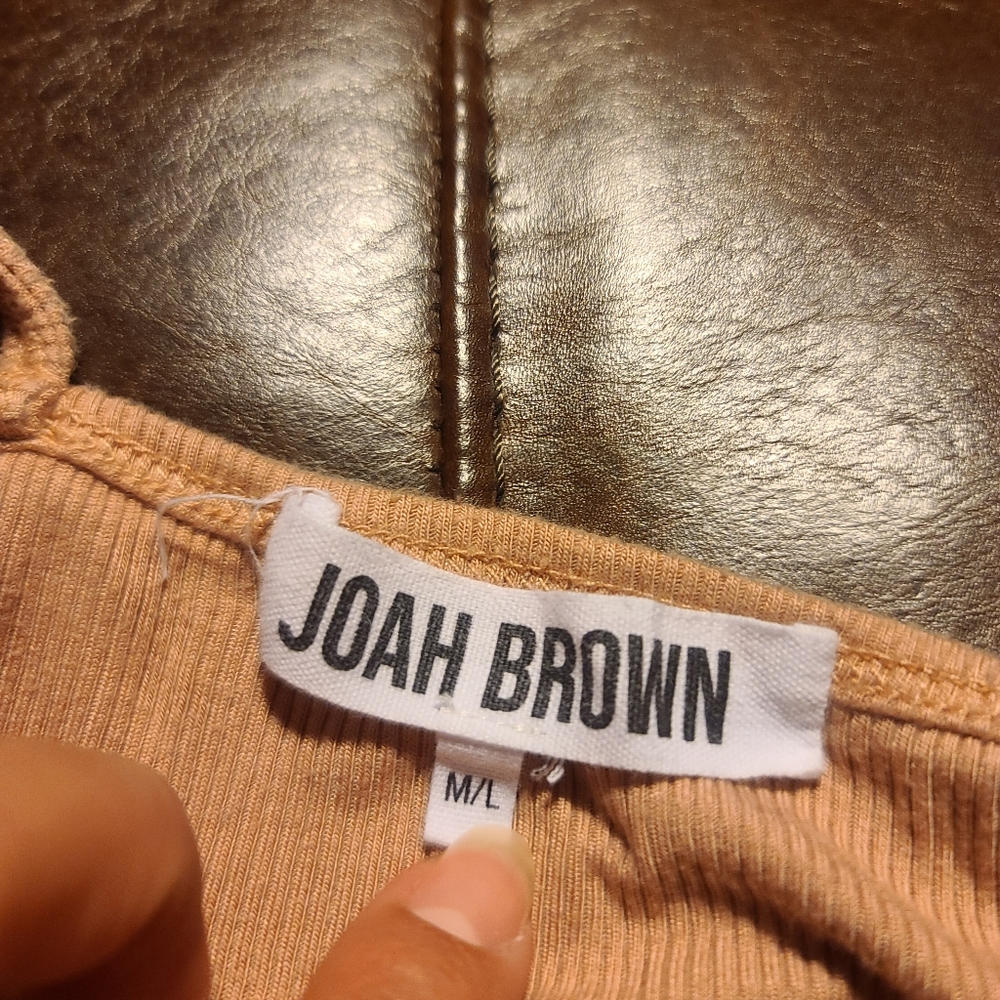Joah Brown Ribbed Spaghetti Strap Mini Dress - M/L - Sand/Nude Pink Rose - Picture 5 of 5